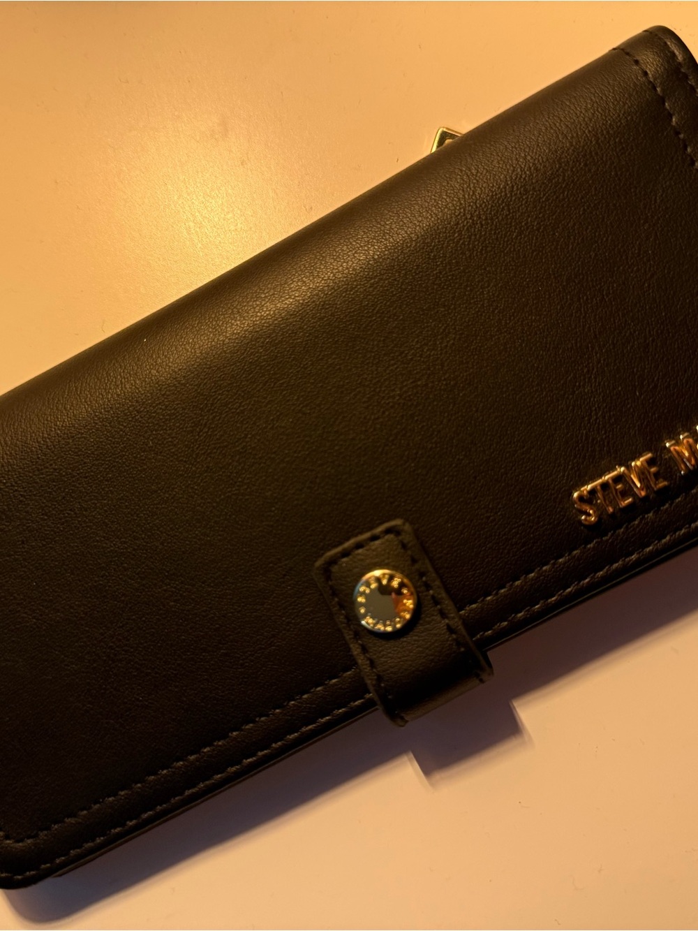 Steve Madden Black Leather Phone Case with Gold Hardware
